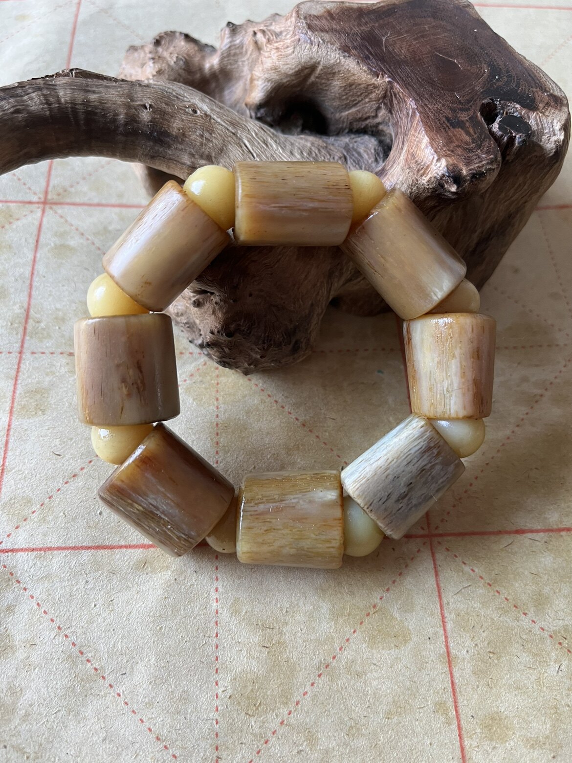 血料鸵鸟骨手串文玩骨头手链老料佛珠男女念珠开运桶珠顺纹血丝