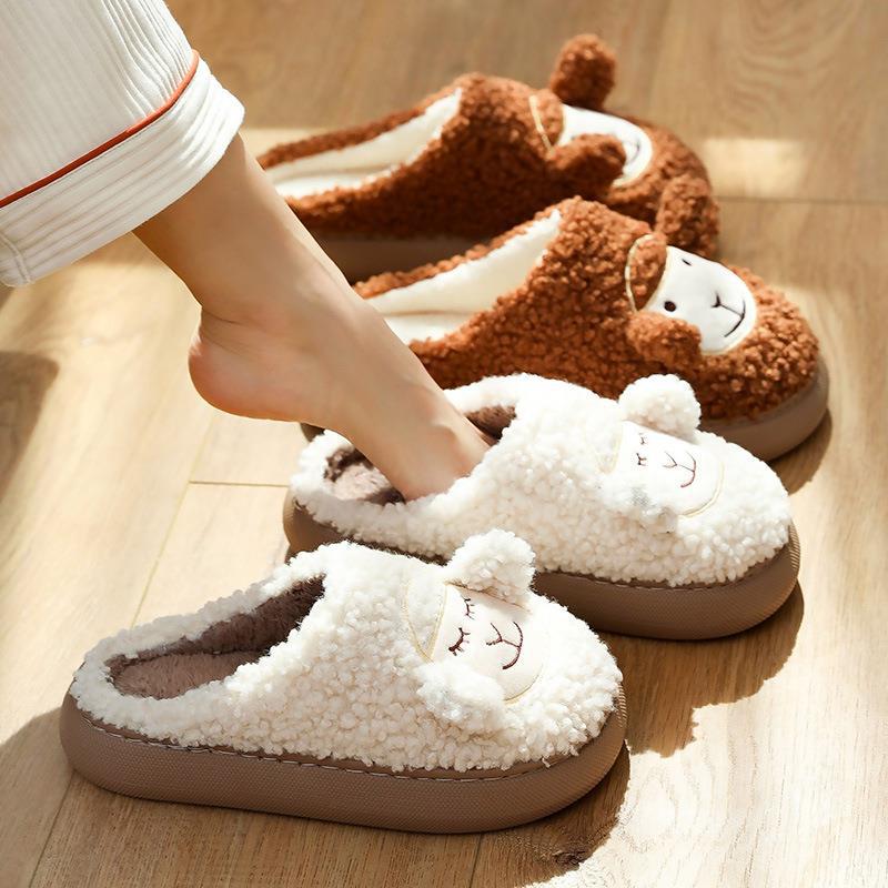 卡通小羊2138棉拖鞋女秋冬季月子鞋室内情侣家用防滑毛绒居家休闲