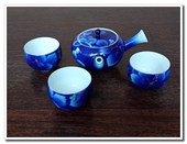 现货日本陶瓷有田烧深川蓝釉葡萄样茶具套装 茶杯茶壶 汤吞急须日式