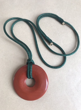 红竹石平安扣大号 男士项链 大气 绿绳