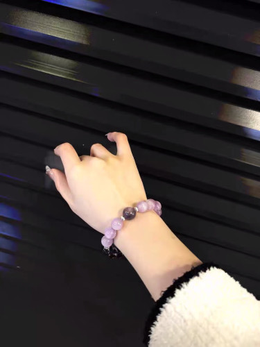 小众设计手链天然紫锂辉晶单圈手串紫色饰品
