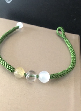 发晶 白水晶 云海石8毫米  补金补木 手工编织手链 纽扣式