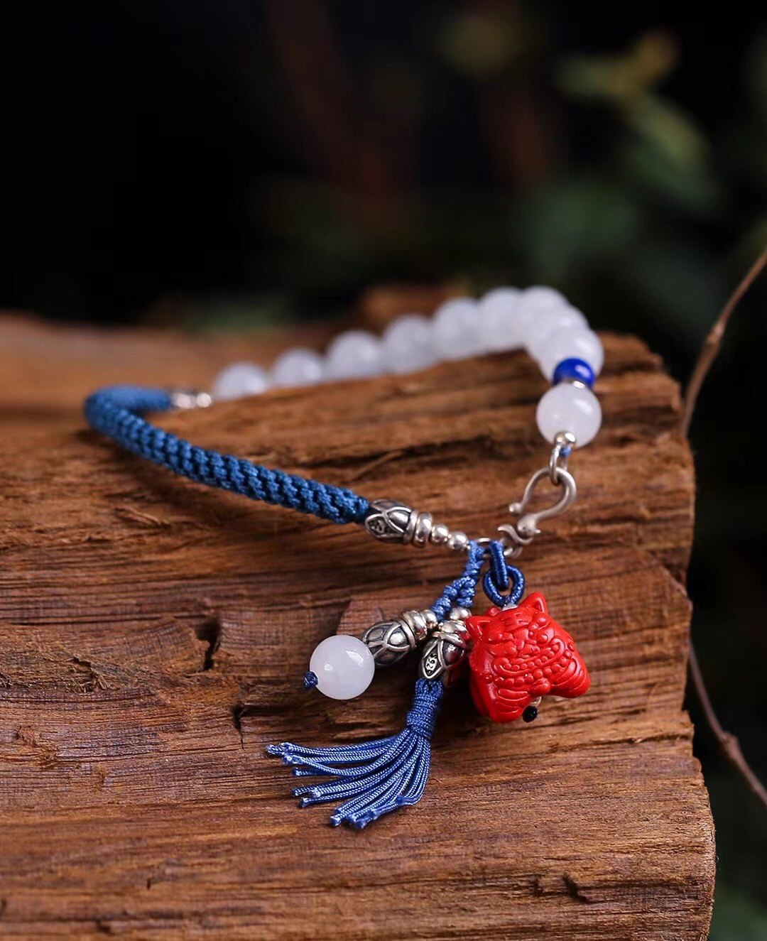 设计款 朱砂老虎 和田玉 99银 绳编手链,珠宝/钻石/翡翠,手饰,淘宝优惠券,粉丝福利购,淘宝优惠卷
