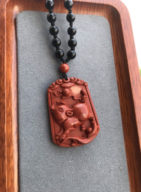 红竹石雕刻 生肖猪项链 生肖鸡项链