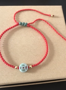 天然翡翠手链 手工编织2毫米红绳 长度可以调节