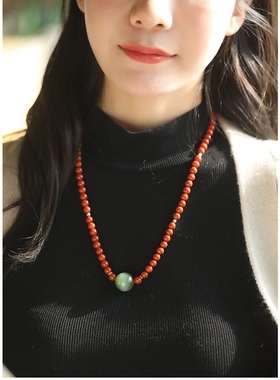红竹石项链 碧玉顶珠