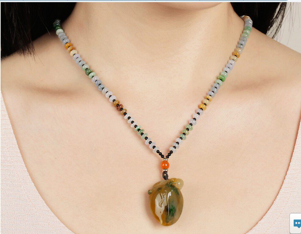 天然翡翠 寿桃项链