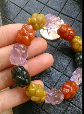 南红文玩古董福禄寿喜紫晶手链