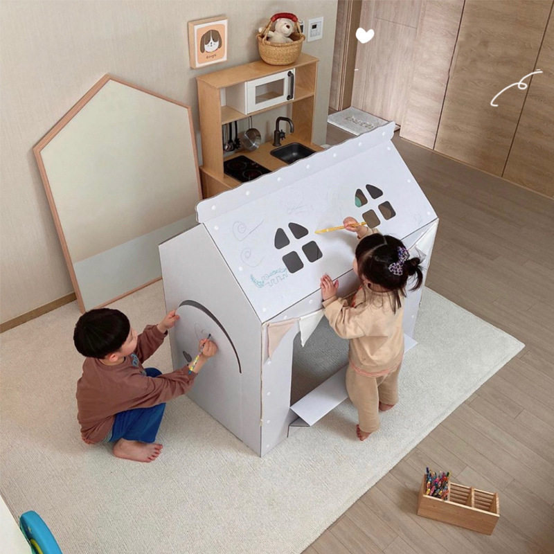 韩国INS儿童游戏屋宝宝玩具房帐篷过家家纸板模型房幼儿园涂鸦区