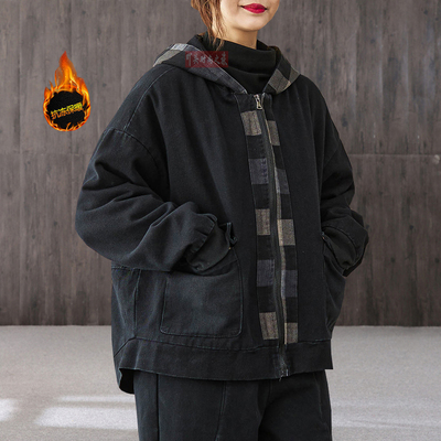 秋冬装加绒加厚格子棉衣棉服