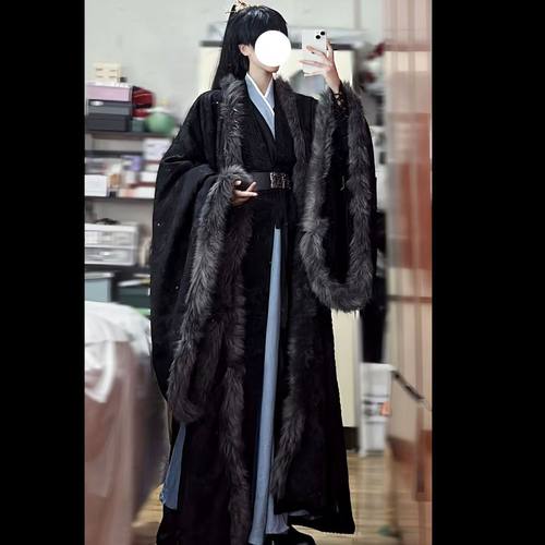 国风加绒加厚汉服大袖衫披风斗篷