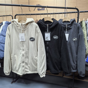 25C8B5灯芯绒仿羊羔绒两面穿棉衣外套冬季 加绒加厚连帽棉服潮 新款