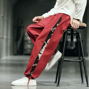 男裤 棉麻九分裤 子夏秋款 新中式 中国风直筒束脚裤 25A12C7拼接唐装