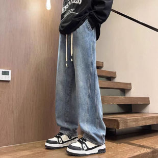男春季 复古宽松直筒百搭长裤 潮牌美式 新款 高街阔腿裤 26C8B3牛仔裤