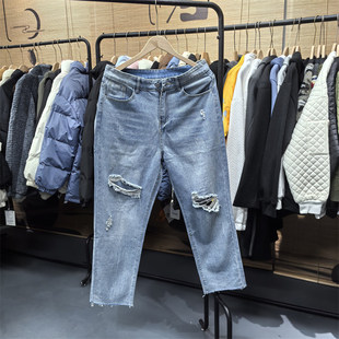 25A8B6春夏季潮款破洞牛仔裤韩版新款水洗做旧乞丐裤时尚休闲长裤