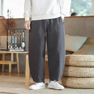 九分练功裤 中国风宽松透气休闲裤 潮流棉麻灯笼阔腿裤 25A13B4秋季