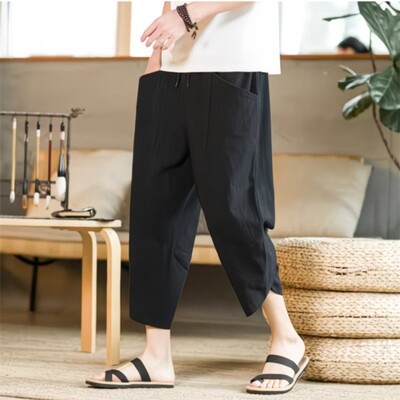 七分裤夏季棉麻过膝短裤