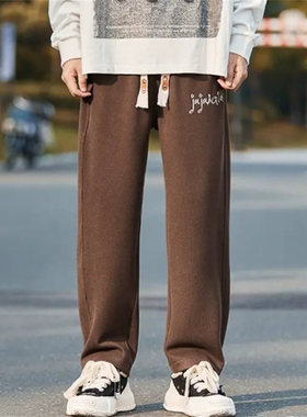 25B2B1春秋季垂坠感休闲直筒裤子男士美式潮牌针织裤宽松运动长裤