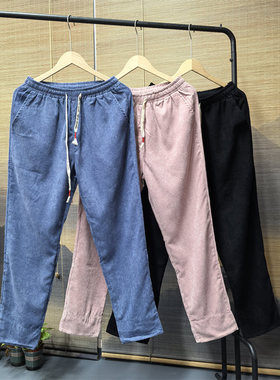 25C10D5港风灯芯绒直筒裤子秋款条绒裤潮流男士宽松大码休闲长裤