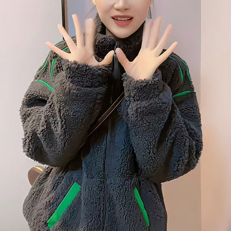 撞色立领保暖棉服宽松情侣棉衣