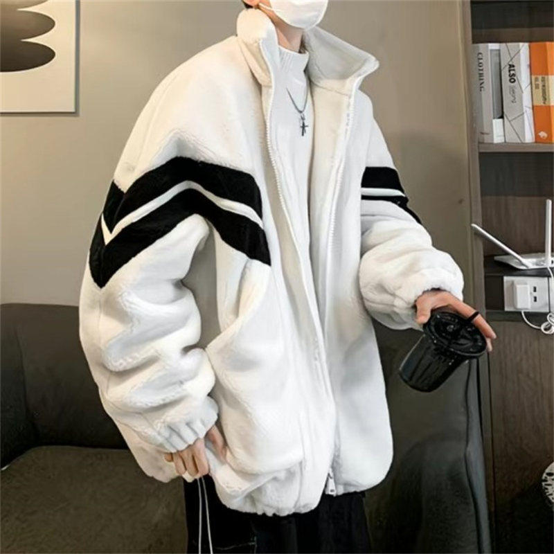 26C4C1美式青少年羊羔毛绒外套新款冬季加厚保暖立领棉衣潮流棉服