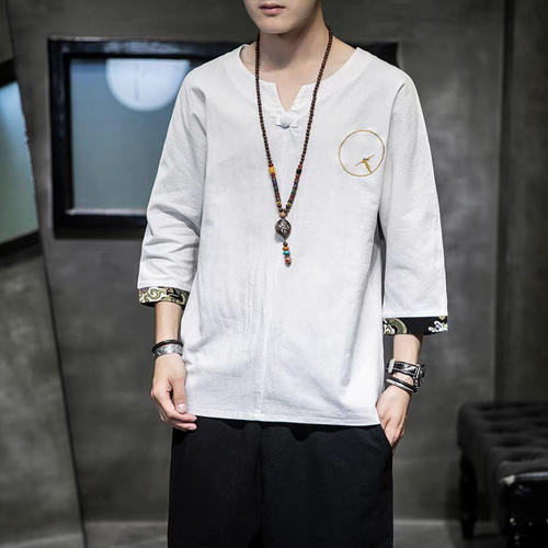 新中式修身亚麻短袖t恤