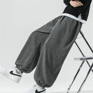 潮流宽松休闲束脚裤 25A2B7秋季 九分裤 加肥加大码 潮牌灯芯绒阔腿裤