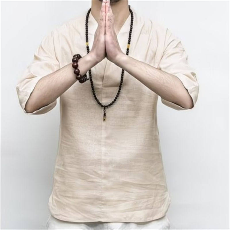 中国风复古亚麻半截袖男装汉服图片