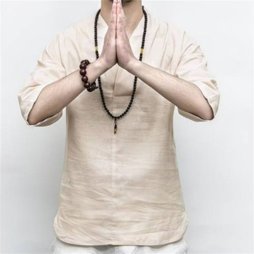 中国风复古亚麻半截袖男装汉服