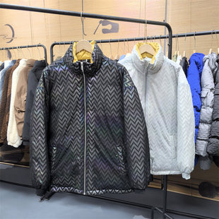 25C10B6冬季保暖镭射反光羽绒服纹理感面包服男女款立领御寒外套