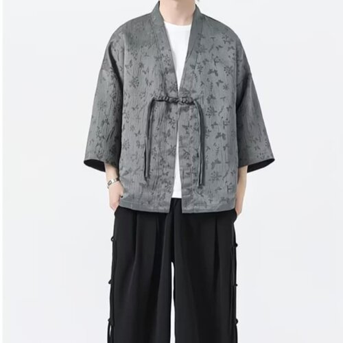 中国风夏季浮雕提花对襟汉服