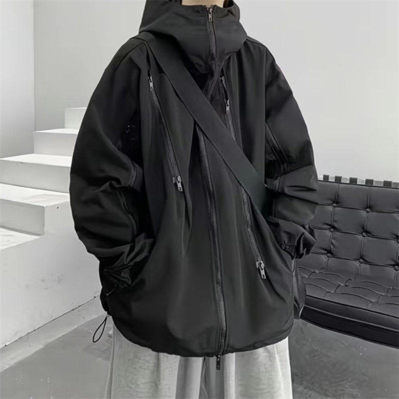 25B10B3美式机能多拉链棉衣男款宽松休闲外套情侣连帽百搭冲锋衣