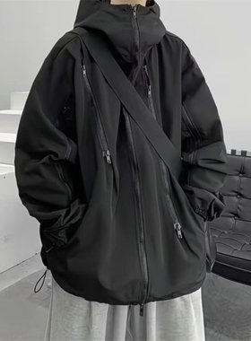 25B10B3美式机能多拉链棉衣男款宽松休闲外套情侣连帽百搭冲锋衣