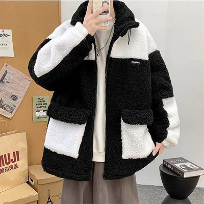 加厚潮牌仿羊羔绒棉衣外套