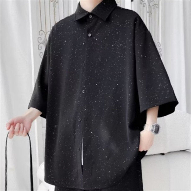 夏季美式痞帅满天星短袖衬衫图片