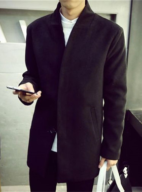25C1D2秋冬新款男士呢子大衣韩版修身中长款风衣潮流男式呢料外套