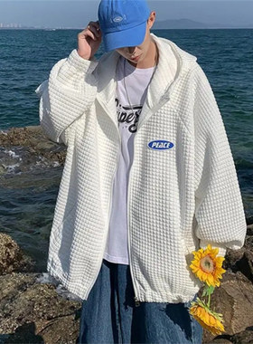 24A4D6港风连帽开衫外套男潮款宽松休闲外套潮牌帅气重磅夹克卫衣