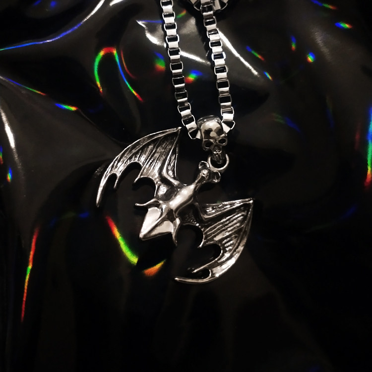 离街杂货】暗夜小精灵黑暗蝙蝠金属配饰吊坠带链哥特