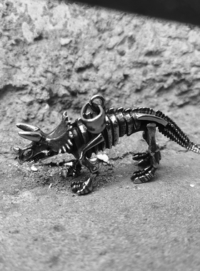 化石霸王龙钛钢吊坠项链