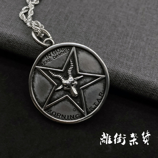 离街】双面山羊头倒五芒星吊坠羊角钛钢项链暗黑系死亡黑金属饰品
