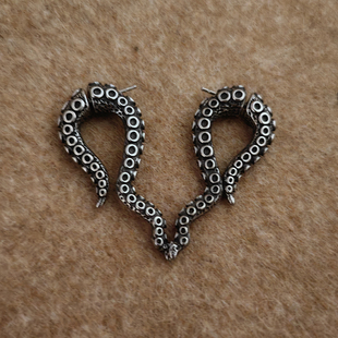 离街 粗触手三吸盘重工业风朋克克苏鲁不可名状立体重耳坠耳钉y3k