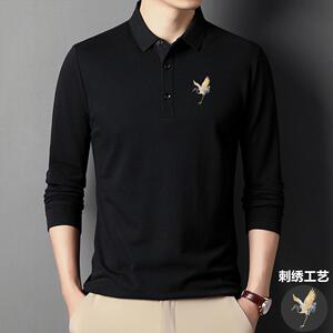 歌卡保罗衫220G重磅刺绣仙鹤长袖POLO衫男翻领春秋休闲百搭网红款