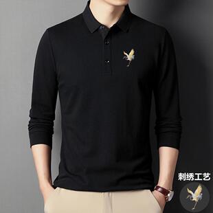 歌卡保罗衫220G重磅刺绣仙鹤长袖POLO衫男翻领春秋休闲百搭网红款