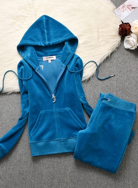 juicy coconut春秋天鹅绒运动套装女金丝绒卫衣 休闲开衫连帽长袖