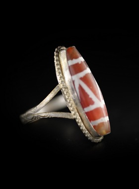 千年至纯缠丝玛瑙镶铜鎏银指环戒指