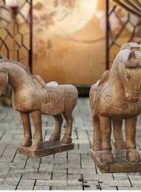 仿古战马天然青石石马一对室外景观石雕公园广场摆件石雕工艺品