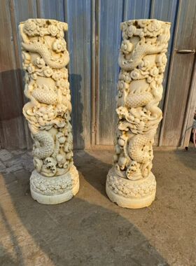龙柱汉白玉盘龙大理石石柱浮雕广场华表花岗岩寺庙祠堂寺院双龙