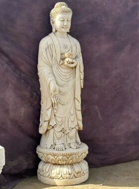 仿古石雕汉白玉刻释迦牟尼佛像摆件手工雕刻阿难迦叶尊者居家供奉