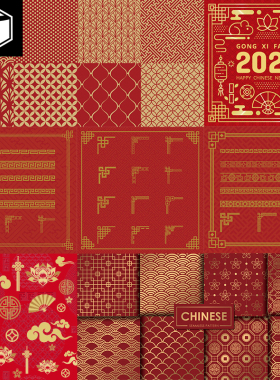 中国风新年图案花纹底纹边框祥云元素2022虎年海报AI矢量设计素材