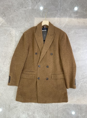 2000+格里~sen呢子男商务绅士大衣大码胖子羊毛混纺防风酒红外套